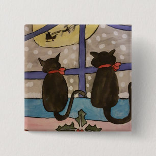 Black Cat Christmas 15 Cm Square Badge