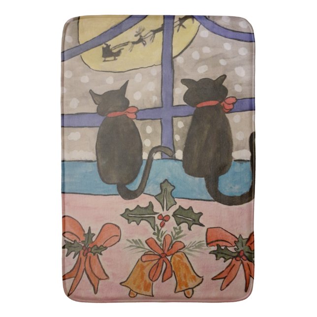 Black Cat Christmas Bath Mat (Front Vertical)