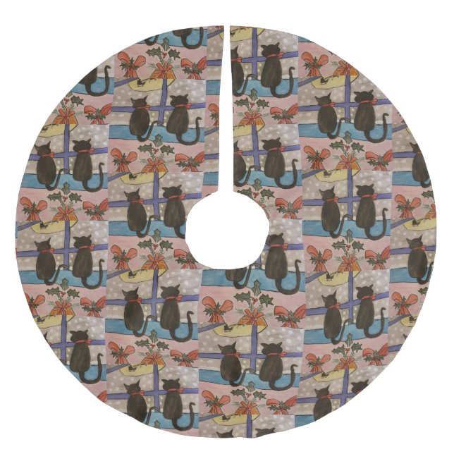 Black Cat Christmas Brushed Polyester Tree Skirt (Front)