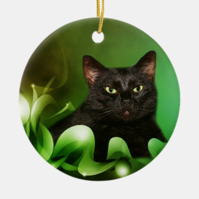 Black cat Christmas Ceramic Tree Decoration (Front)