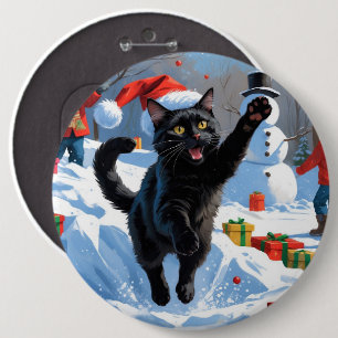 Black Cat Christmas Festive Snow Scene 6 Cm Round Badge