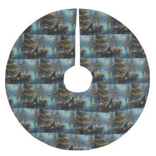 Black Cat Christmas Festive Voyage Brushed Polyester Tree Skirt