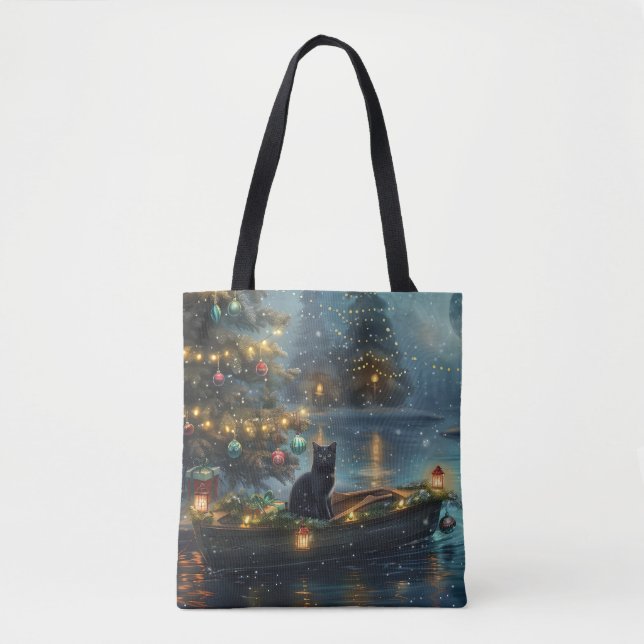 Black Cat Christmas Festive Voyage Tote Bag (Front)