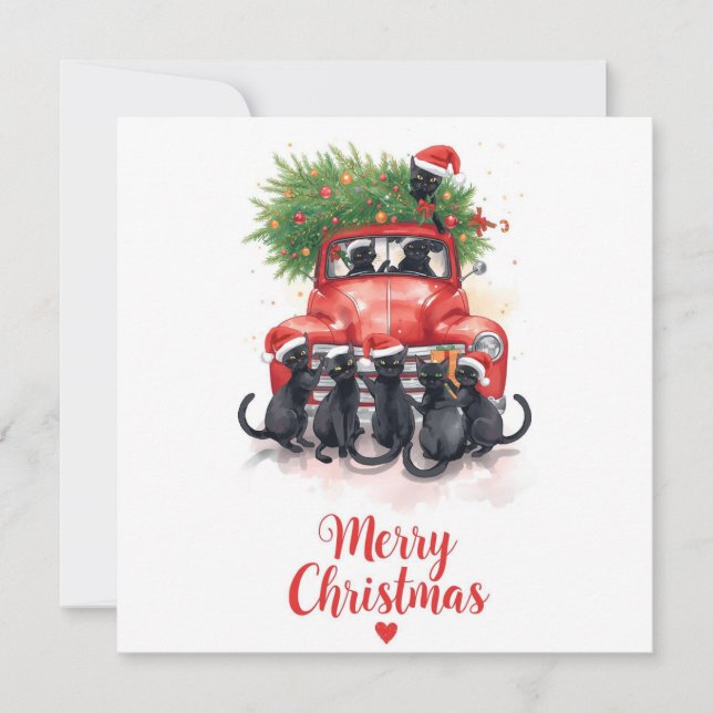 Black Cat Christmas for Cat Lovers Holiday Card (Front)