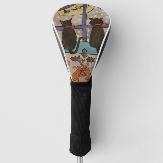 Black Cat Christmas Golf Head Cover (Front)