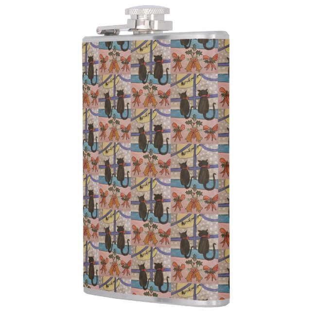Black Cat Christmas Hip Flask (Left)
