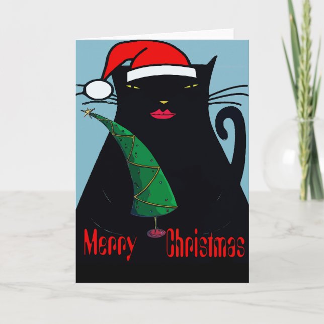 Black Cat Christmas Holiday Card (Front)