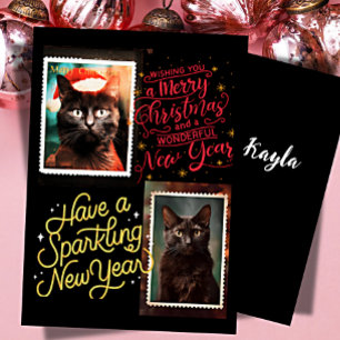 Black cat christmas  holiday card