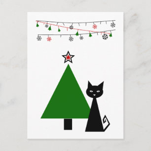 Black Cat Christmas Holiday Postcard