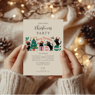 Black Cat Christmas Invitation