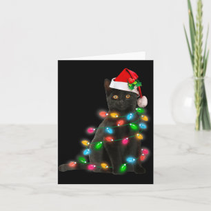 Black Cat Christmas Light Cat Lover Christmas  Card