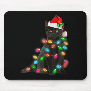 Black Cat Christmas Light Cat Lover Christmas Mouse Pad