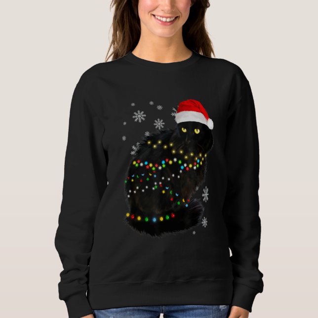 Black Cat Christmas Light  Cat Ugly Christmas Paja Sweatshirt (Front)