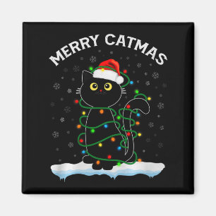 Black Cat Christmas Light Cat Wearing Santa Hat Me Magnet