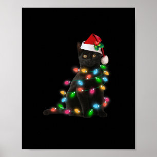 black cat christmas light   funny cat lover christ poster