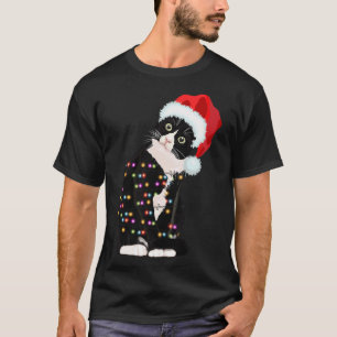 Black Cat Christmas Light Funny Cat Lover Christma T-Shirt