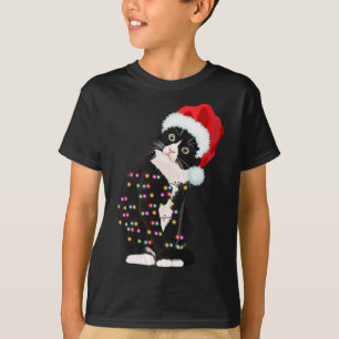 Black Cat Christmas Light Funny Cat Lover Christma T-Shirt