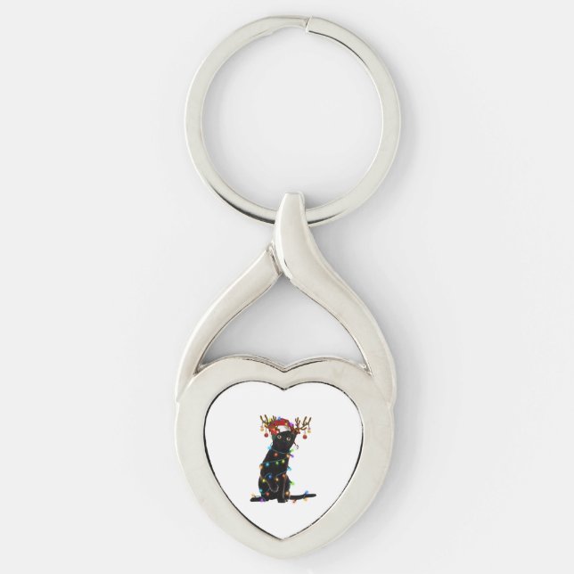 Black Cat Christmas Light Funny Cat Lover Xmas  Key Ring (Front)