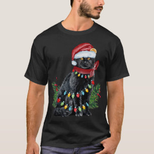 Black Cat Christmas Lights Cat Lover Funny Xmas Pa T-Shirt