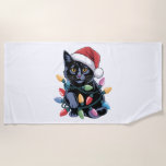 Black Cat Christmas Lights Funny Cat Lover Beach Towel<br><div class="desc">Black Cat Christmas Lights Funny Cat Lover</div>