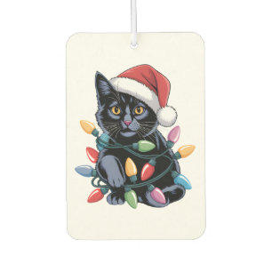 Black Cat Christmas Lights Funny Cat Lover Car Air Freshener