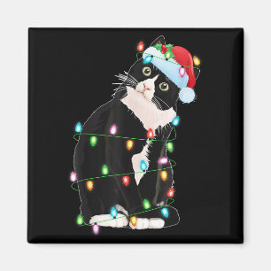 Black Cat Christmas Lights Funny Santa Hat Black C Magnet