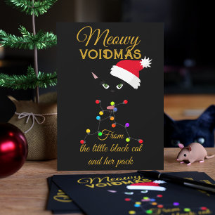 Black Cat Christmas Lights Meowy Voidmas Holiday Card