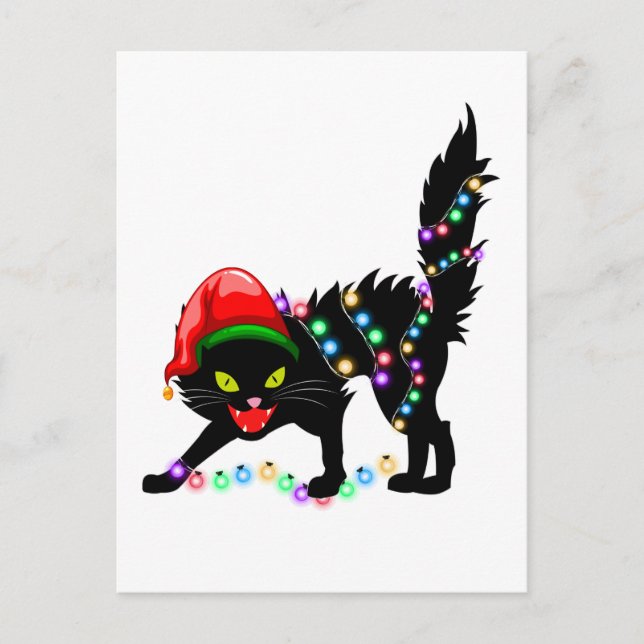 Black Cat christmas lights Postcard (Front)