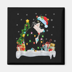 Black Cat Christmas Lights Santa Hat Black Cat Lov Magnet