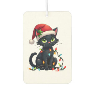Black Cat Christmas Lights Santa Hat Funny Xmas Ca Car Air Freshener
