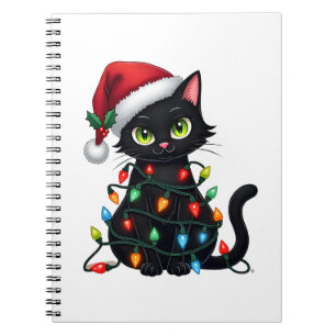Black Cat Christmas Lights Santa Hat Funny Xmas Ca Notebook