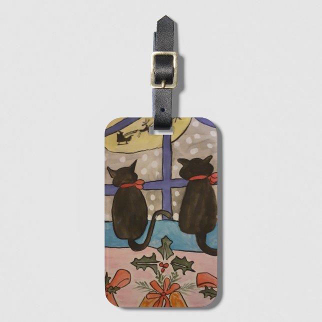 Black Cat Christmas Luggage Tag (Front Vertical)