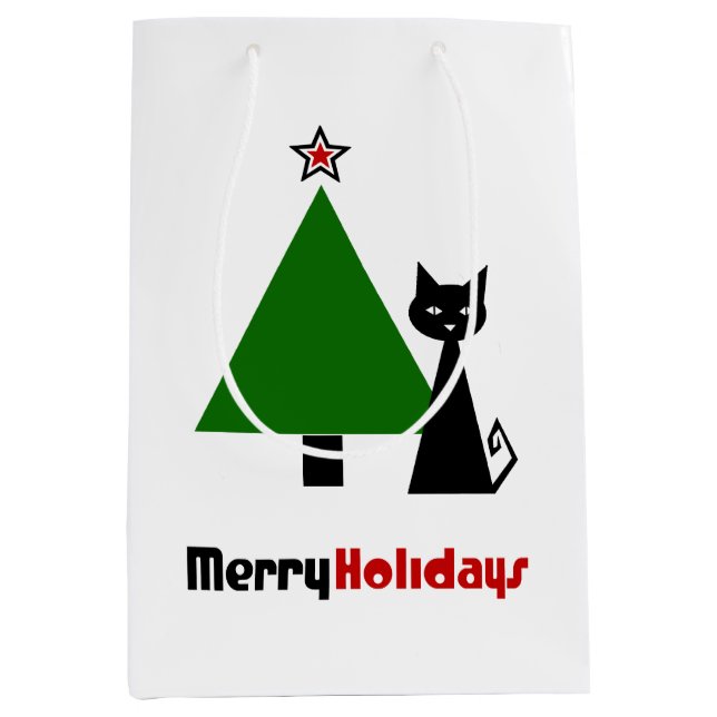 Black Cat Christmas Medium Gift Bag (Front)