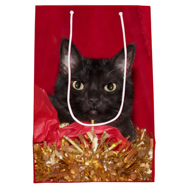 Black cat Christmas Medium Gift Bag (Back)