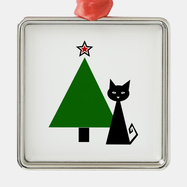 Black Cat Christmas Metal Tree Decoration (Front)
