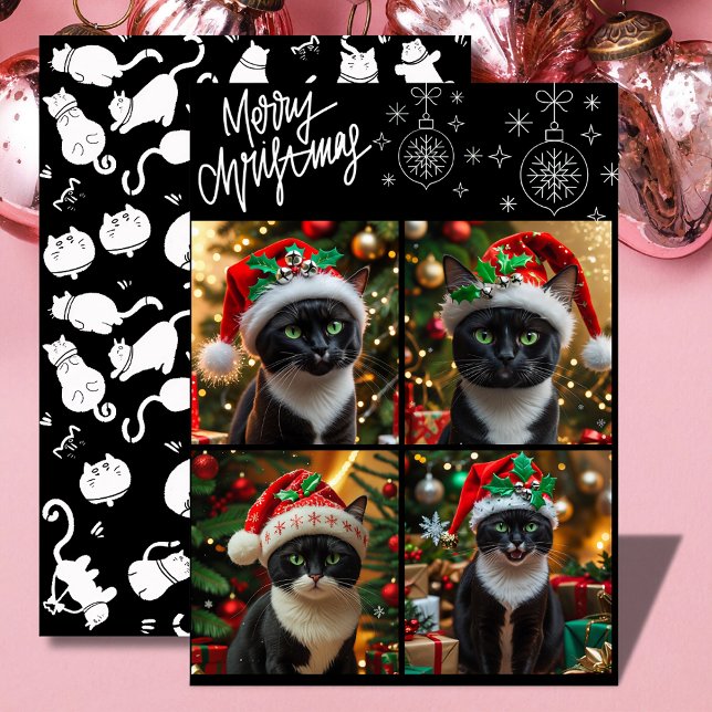 Black cat christmas photo collage meowy christmas holiday card (Creator Uploaded)