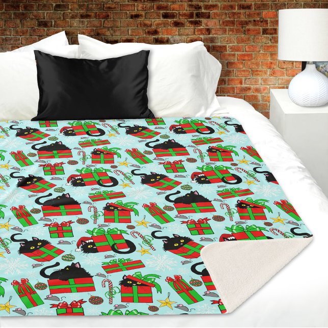 Black Cat Christmas Presents Sherpa Blanket (Creator Uploaded)