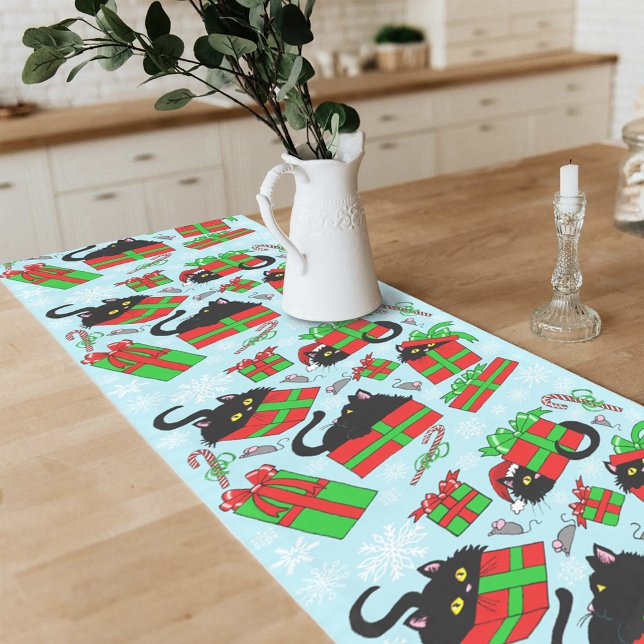 Black Cat Christmas Presents Short Table Runner (Creator Uploaded)