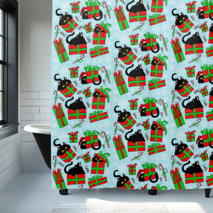 Black Cat Christmas Presents Shower Curtain