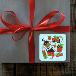 Black Cat Christmas Presents Square Sticker