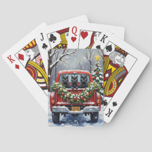 Black Cat Christmas Red Truck Holiday Playing Cards