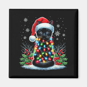 Black Cat Christmas Santa Hat Funny Meowy Cat Magnet