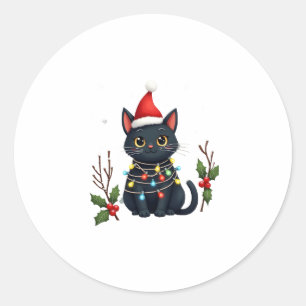 Black Cat Christmas Santa Hat Funny Meowy Cat T-Sh Classic Round Sticker