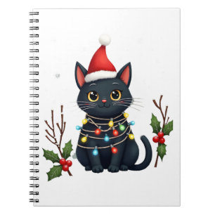 Black Cat Christmas Santa Hat Funny Meowy Cat T-Sh Notebook