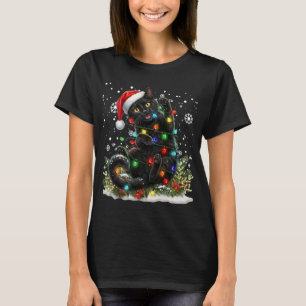 Black Cat Christmas Santa Hat Funny Meowy Catmas T-Shirt