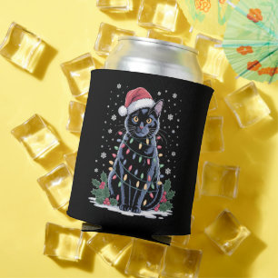Black Cat Christmas Santa Hat Funny Meowy Cats Can Cooler