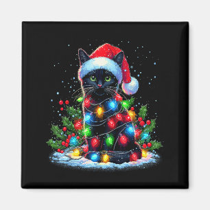 Black Cat Christmas Santa Hat Funny Meowy Cats Magnet