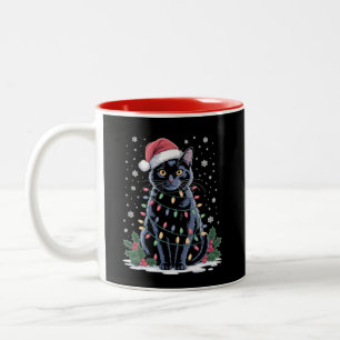 Black Cat Christmas Santa Hat Funny Meowy Cats Two-Tone Coffee Mug