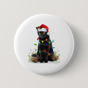 Black Cat Christmas Santa Hat Funny Meowy Cats Wom 6 Cm Round Badge