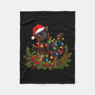 Black Cat Christmas Santa Hat Funny Meowy Cats Wom Fleece Blanket